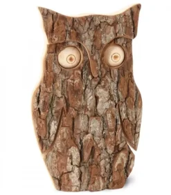 Waldfabrik, photophore en bois et étoile sapin de Noël Hibou En Bois D'Ecorce, 16 Cm