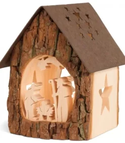 Waldfabrik, photophore en bois et étoile sapin de Noël Lanterne Crèche De Noël Avec Figurines Ciselees, 14 Cm