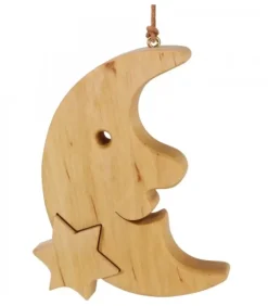 Waldfabrik, photophore en bois et étoile sapin de Noël Lune En Bois De Chene A Suspendre Avec Une Etoile 12,5 Cm