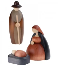 Köhler, Père Noël en bois Nativite, Petit Jesus, Joseph, Marie, 12 Cm