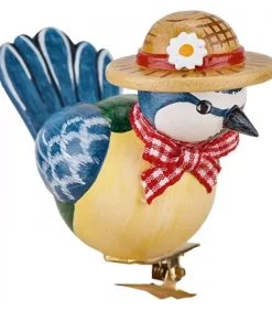Hubrig, figurines pour enfant Oiseau Décoratif, Mesange Bleue Et Noeud Rouge, 6 Cm
