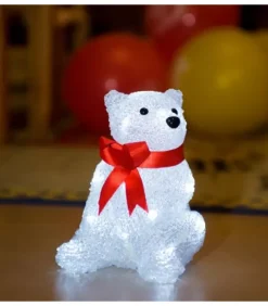 Konstsmide, guirlandes lumineuses de Noël Ours Lumineux A Led En Acrylique Avec Ruban Rouge, 18 Cm