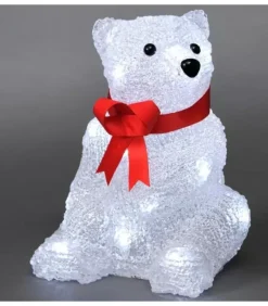 Konstsmide, guirlandes lumineuses de Noël Ours Lumineux A Led En Acrylique Avec Ruban Rouge, 18 Cm