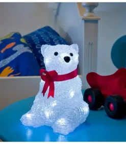 Konstsmide, guirlandes lumineuses de Noël Ours Lumineux A Led En Acrylique Avec Ruban Rouge, 18 Cm
