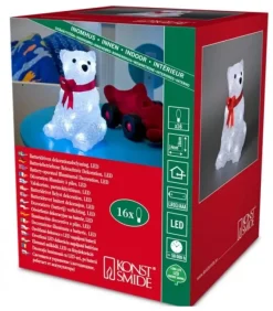 Konstsmide, guirlandes lumineuses de Noël Ours Lumineux A Led En Acrylique Avec Ruban Rouge, 18 Cm
