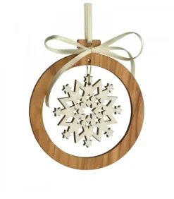 Waldfabrik, photophore en bois et étoile sapin de Noël Pendentif En Bois D'Olivier 7Cm, Motif Cristal De Neige N°1