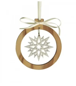 Waldfabrik, photophore en bois et étoile sapin de Noël Pendentif En Bois D'Olivier Motif Cristal De Neige N°1
