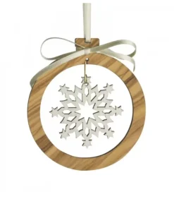 Waldfabrik, photophore en bois et étoile sapin de Noël Pendentif En Bois D'Olivier 7Cm, Motif Cristal De Neige N°2