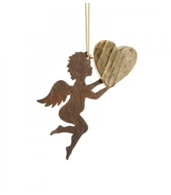 Waldfabrik, photophore en bois et étoile sapin de Noël Petit Ange En Metal A Suspendre Et Coeur En Bois