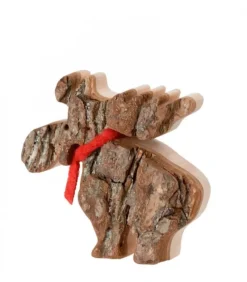 Waldfabrik, photophore en bois et étoile sapin de Noël Petit Elan En Bois Avec Noeud Rouge 8 Cm