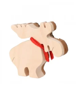 Waldfabrik, photophore en bois et étoile sapin de Noël Petit Elan En Bois Avec Noeud Rouge 8 Cm