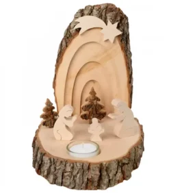 Waldfabrik, photophore en bois et étoile sapin de Noël Petite Crèche De Noël En Ecorce De Bois Avec Sapins Et Bougeoir