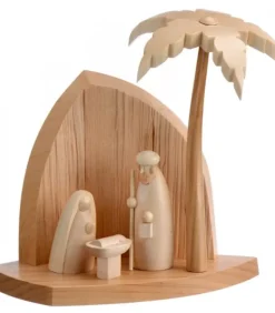 Schalling, crèche moderne Petite Crèche Moderne En Bois Avec Un Palmier Et La Nativite