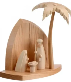 Schalling, crèche moderne Petite Crèche Moderne En Bois Avec Un Palmier Et La Nativite