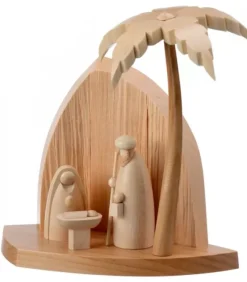 Schalling, crèche moderne Petite Crèche Moderne En Bois Avec Un Palmier Et La Nativite