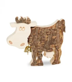 Waldfabrik, photophore en bois et étoile sapin de Noël Petite Vache En Bois, 6 Cm