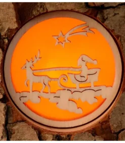 Waldfabrik, photophore en bois et étoile sapin de Noël Photophore En Bois, 1 Motif Père Noël Et Traineau