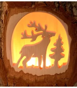 Waldfabrik, photophore en bois et étoile sapin de Noël Photophore En Bois Cisele, Cerf En Foret