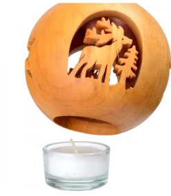 Waldfabrik, photophore en bois et étoile sapin de Noël Photophore En Bois Forme Spherique, Motif Cerf En Foret