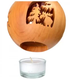 Waldfabrik, photophore en bois et étoile sapin de Noël Photophore En Bois Forme Spherique, Motif, Motif Elan