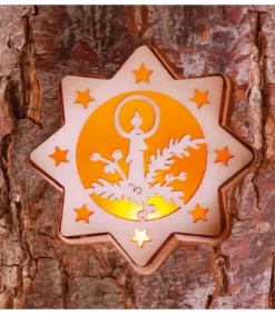 Waldfabrik, photophore en bois et étoile sapin de Noël Photophore En Rondin De Bois, 2 Motifs Crèche Et Bougie