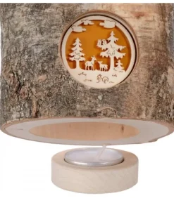 Waldfabrik, photophore en bois et étoile sapin de Noël Photophore En Rondin De Bois, 1 Motif Animaux De La Foret