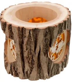 Waldfabrik, photophore en bois et étoile sapin de Noël Photophore En Rondin De Bois, Avec 3 Motifs, Ecureuil, Chat Et Oiseaux