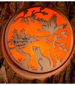 Waldfabrik, photophore en bois et étoile sapin de Noël Photophore En Rondin De Bois, Avec 3 Motifs, Ecureuil, Chat Et Oiseaux