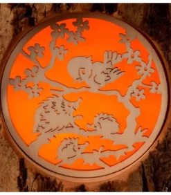 Waldfabrik, photophore en bois et étoile sapin de Noël Photophore En Rondin De Bois, Avec 3 Motifs, Ecureuil, Chat Et Oiseaux