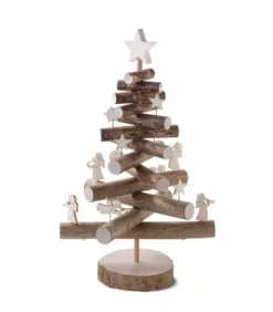 Waldfabrik, photophore en bois et étoile sapin de Noël Sapin De Noël En Bois 29 Cm Avec Etoiles Et Anges