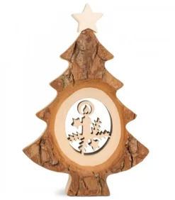 Waldfabrik, photophore en bois et étoile sapin de Noël Sapin De Noël En Bois Avec Bougie Ciselee, 12 Cm