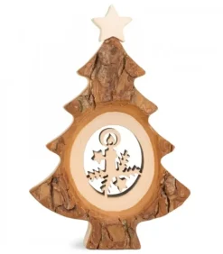 Waldfabrik, photophore en bois et étoile sapin de Noël Sapin De Noël En Bois Avec Père Noël Et Luge Cisele, 12 Cm