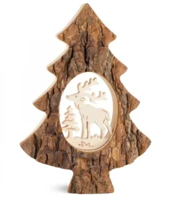 Waldfabrik, photophore en bois et étoile sapin de Noël Sapin En Bois Avec Cerf Cisele, 18,5 Cm