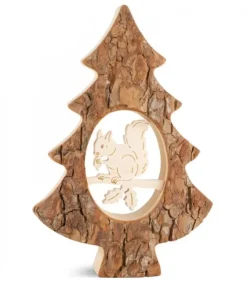 Waldfabrik, photophore en bois et étoile sapin de Noël Sapin En Bois Avec Ecureuil Cisele, 18,5 Cm