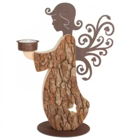 Waldfabrik, photophore en bois et étoile sapin de Noël Statuette Ange De Noël En Bois Avec Bougeoir 27 Cm