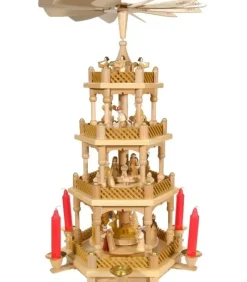 Richard Glasser, Pyramides de Noël allemandes Superbe Weihnachtspyramid D'Allemagne A 3 Etages En Bois Naturel