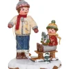 Hubrig, figurines pour enfant Village De Noël Miniature, Garcon Et Petit Frere Sur Luge