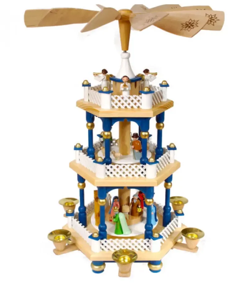 Richard Glasser, Pyramides de Noël allemandes Weihnachtspyramid Allemande 2 Etages Blanc Bleu